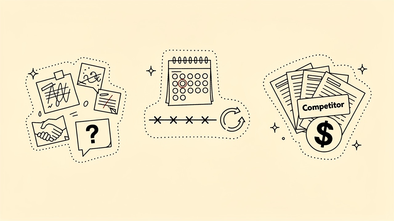 Three categories of commercial knowledge drifting apart after an acquisition: relationship context, customer behavior patterns, and competitive intelligence.