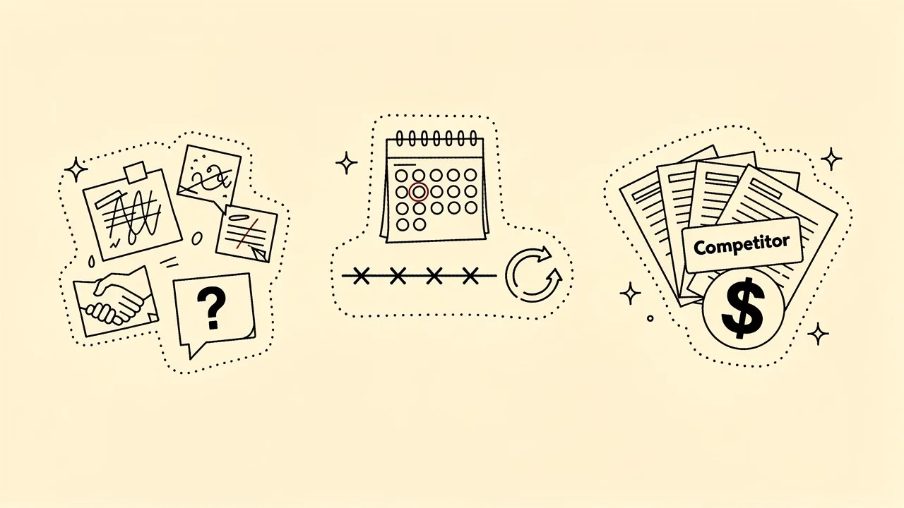 Three categories of commercial knowledge drifting apart after an acquisition: relationship context, customer behavior patterns, and competitive intelligence.